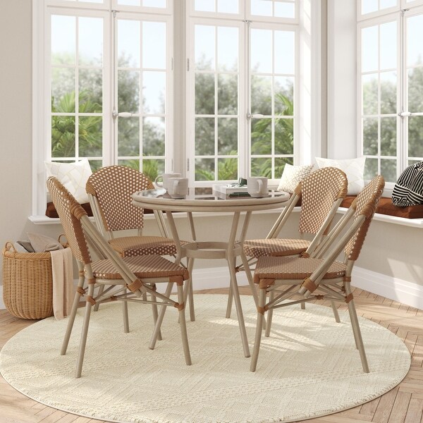 Indoor/Outdoor Commercial Bistro Set with Table and Four Chairs