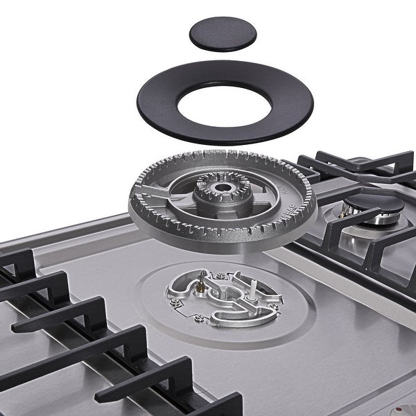 36 in. Stainless Steel Gas Cooktop，NG/LPG Convertible Gas Burners，5 Burners Gas Stovetop with grill pan.