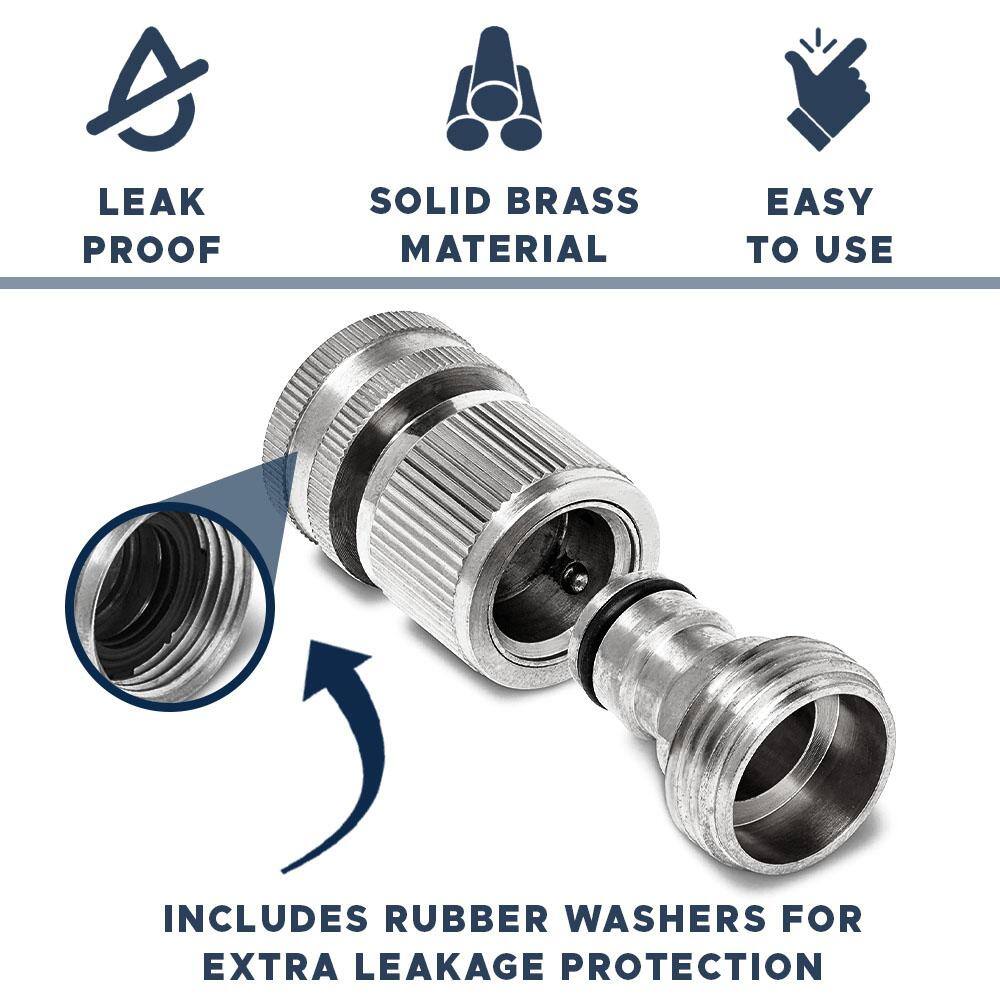 Morvat 34 in. Nickel Plated Brass Quick ConnectDisconnect Garden Hose Fittings Female and Male Connections (2-Sets) MOR-NP-AQCONNECTOR-2-A