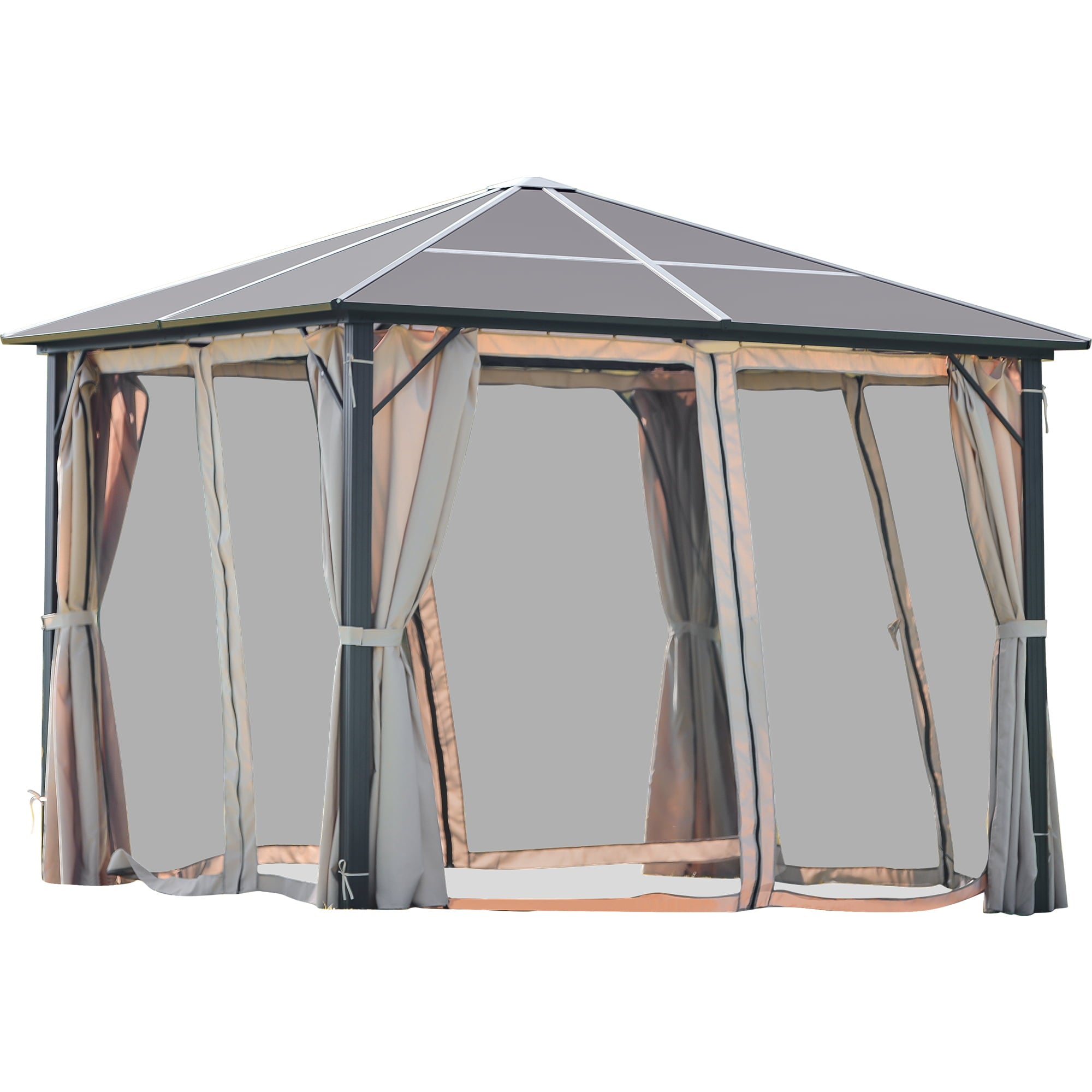 9.8 x 9.8 Ft Hardtop Gazebo with Sidewalls, Metal Top Gazebo with Aluminum Frame, Pergolas with Netting and Curtains, Outdoor Permanent Pavilion for Patio Deck Backyard Garden Lawns