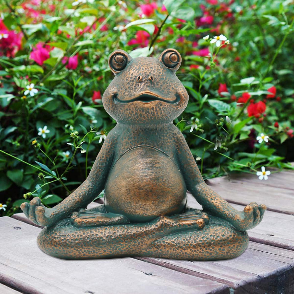 Goodeco Meditating Frog Miniature Figurine,Zen Yoga Frog Garden Statue Ornament- Indoor/Outdoor Garden Sculpture for Fairy Garden, 5 inch(Copper)