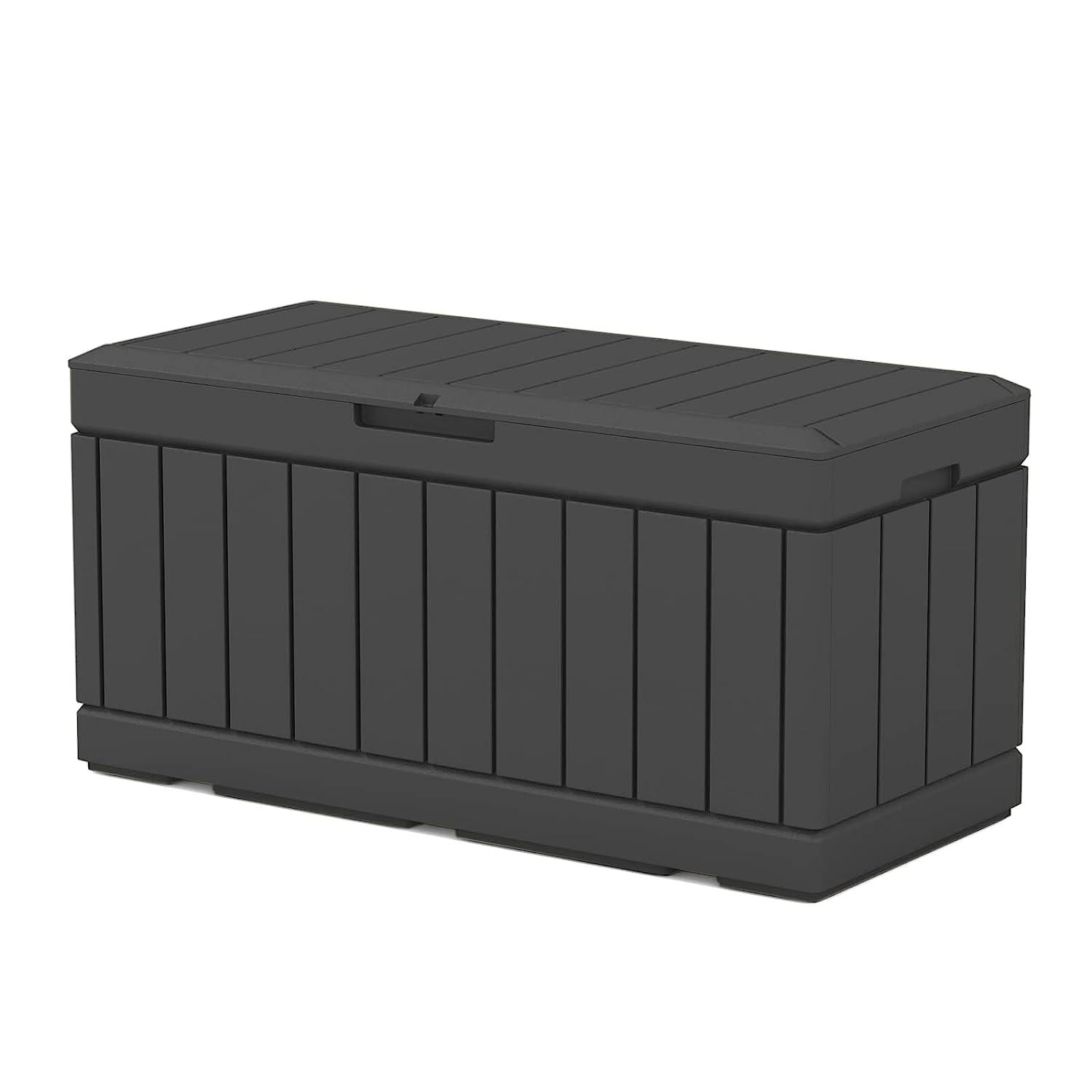 Patiowell 82 Gallon Resin Deck Box, Waterproof Large Wood Look Storage Box for Patio Furniture, Pool Accessories, Toys, Garden Tools and Sports Equipment, Lockable, Black