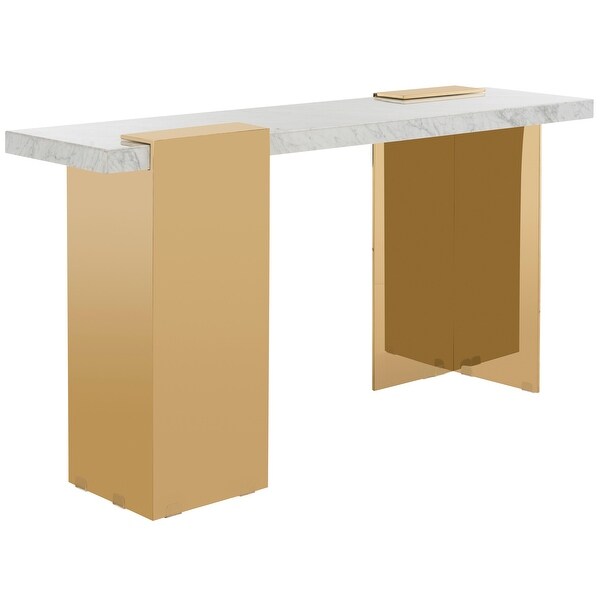 SAFAVIEH Couture Mycha Marble Console Table- White / Gold - 30 in w x 16 in d x 32 in h