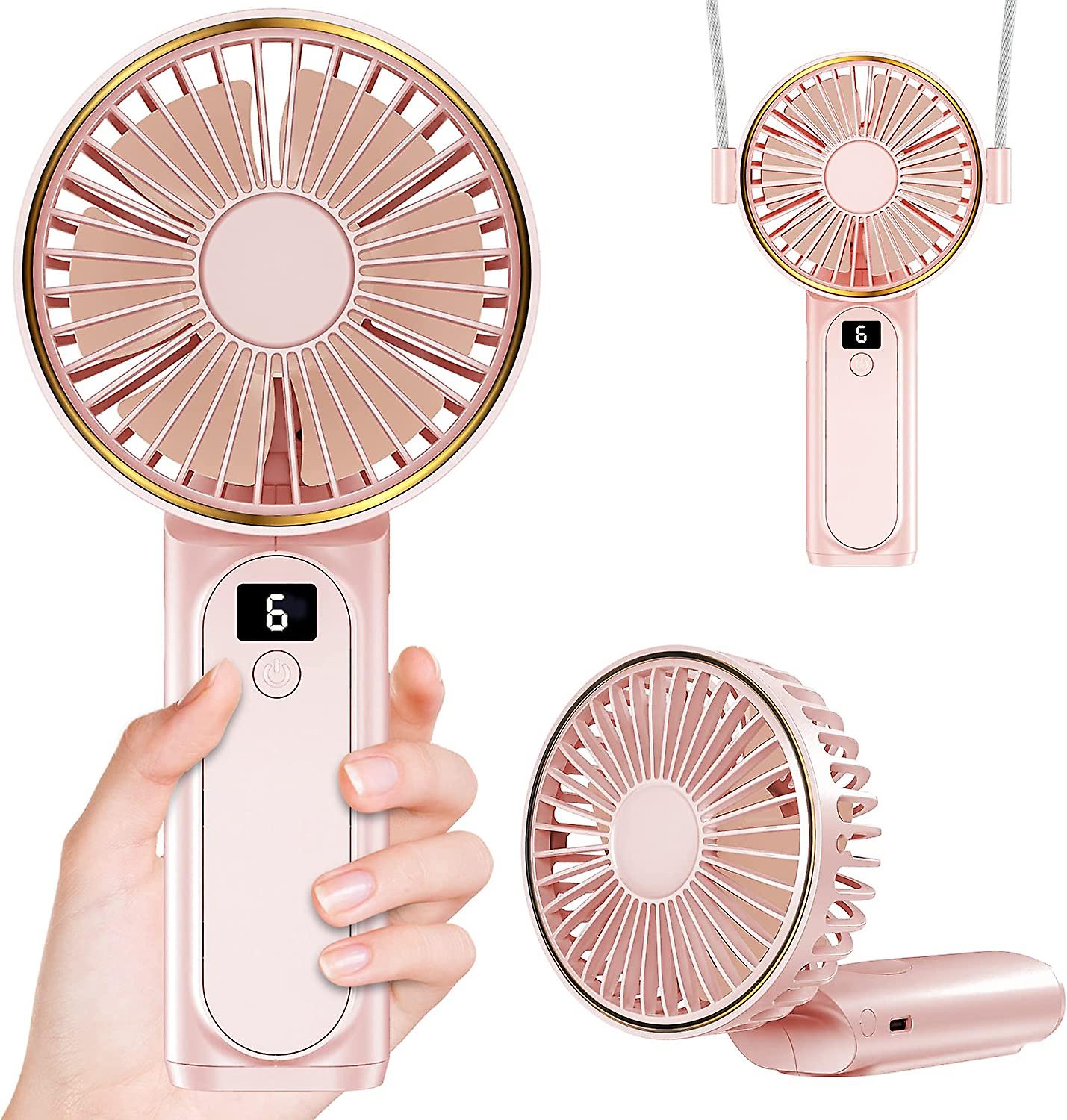 Handheld Fan， Portable Fan， 3000mah Usb Rechargeable Personal Fan， 180 Foldable Mini Desk Fan With 6 Wind Speed， Lcd Digital Display， Lanyard As Neck