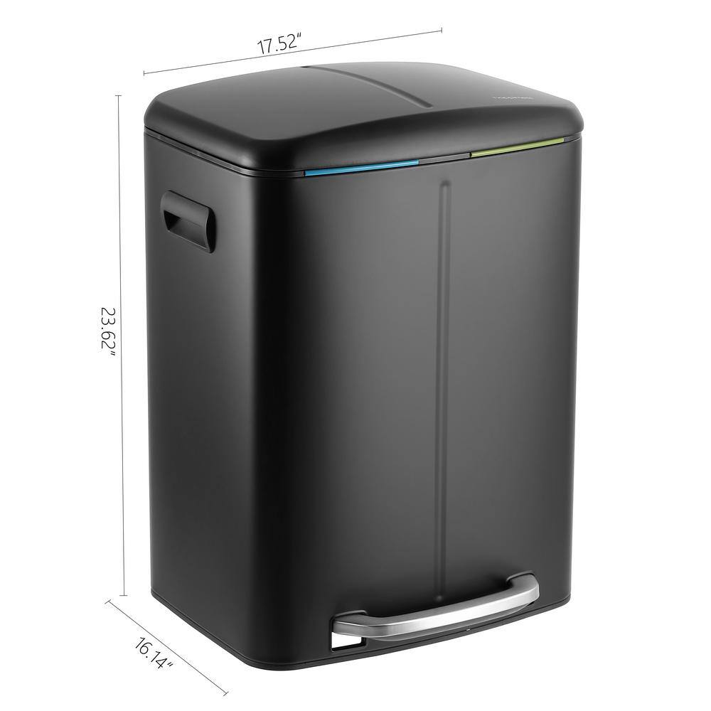 happimess Marco 10.5 Gal. Black Rectangular Double Bucket Trash Can with Soft-Close Lid HPM1005B