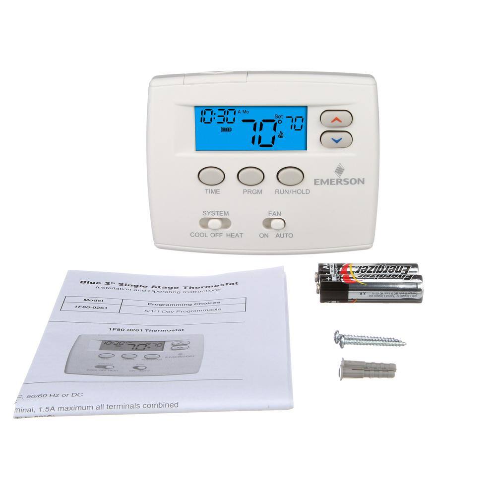 Emerson 80 Series Blue 5+1+1 Day Programmable Single Stage (1H1C) Thermostat 1F80-0261