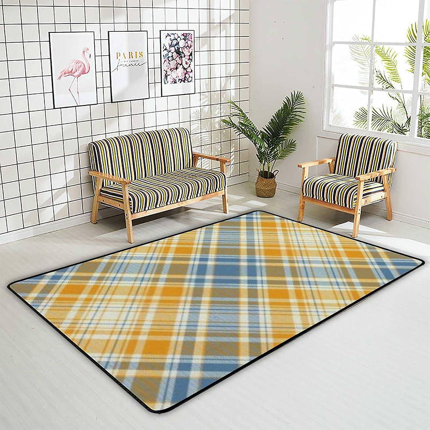 Soft Area Rugs Plaid Pattern Floor Carpet Mat For Kids Playing Room Hardwood Floor Living Room 60x39in