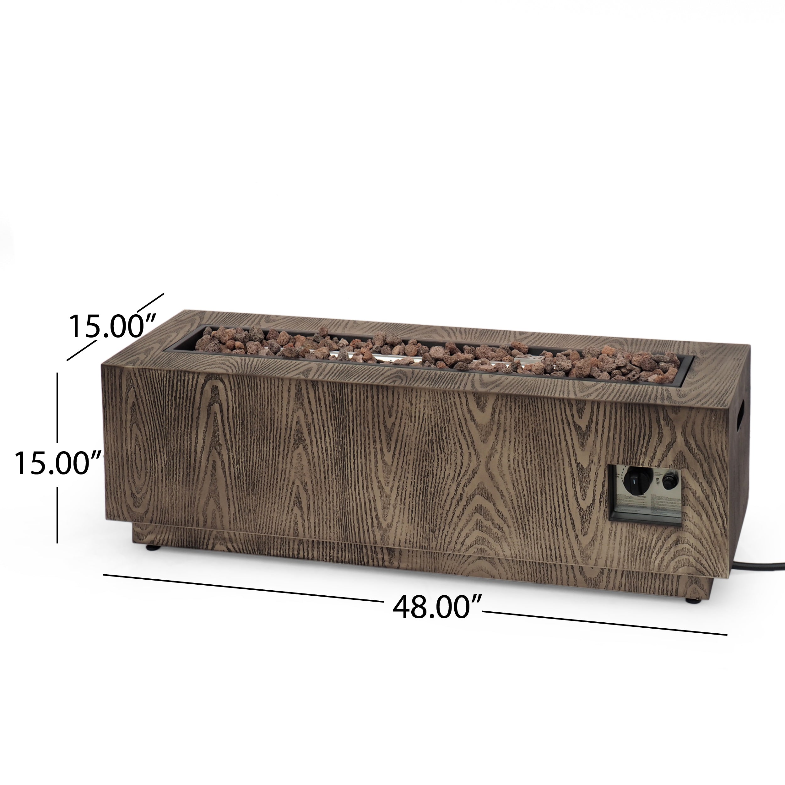 Jasmine Rectangular Wood Finish Propane Fire Pit