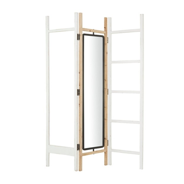 Eclectic Wood Room Divider Screen With Mirror White Novogratz