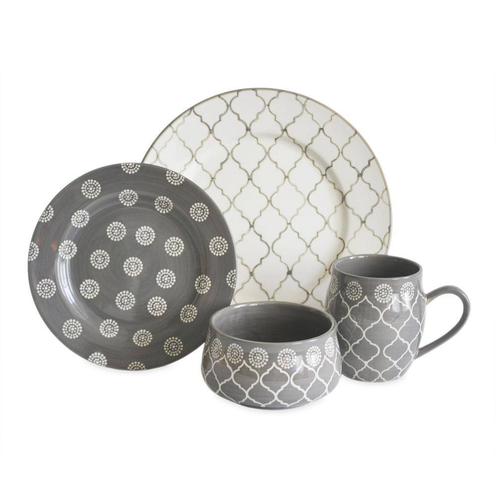 BAUM Moroccan 16-Piece Grey Dinnerware Set MOROCG16