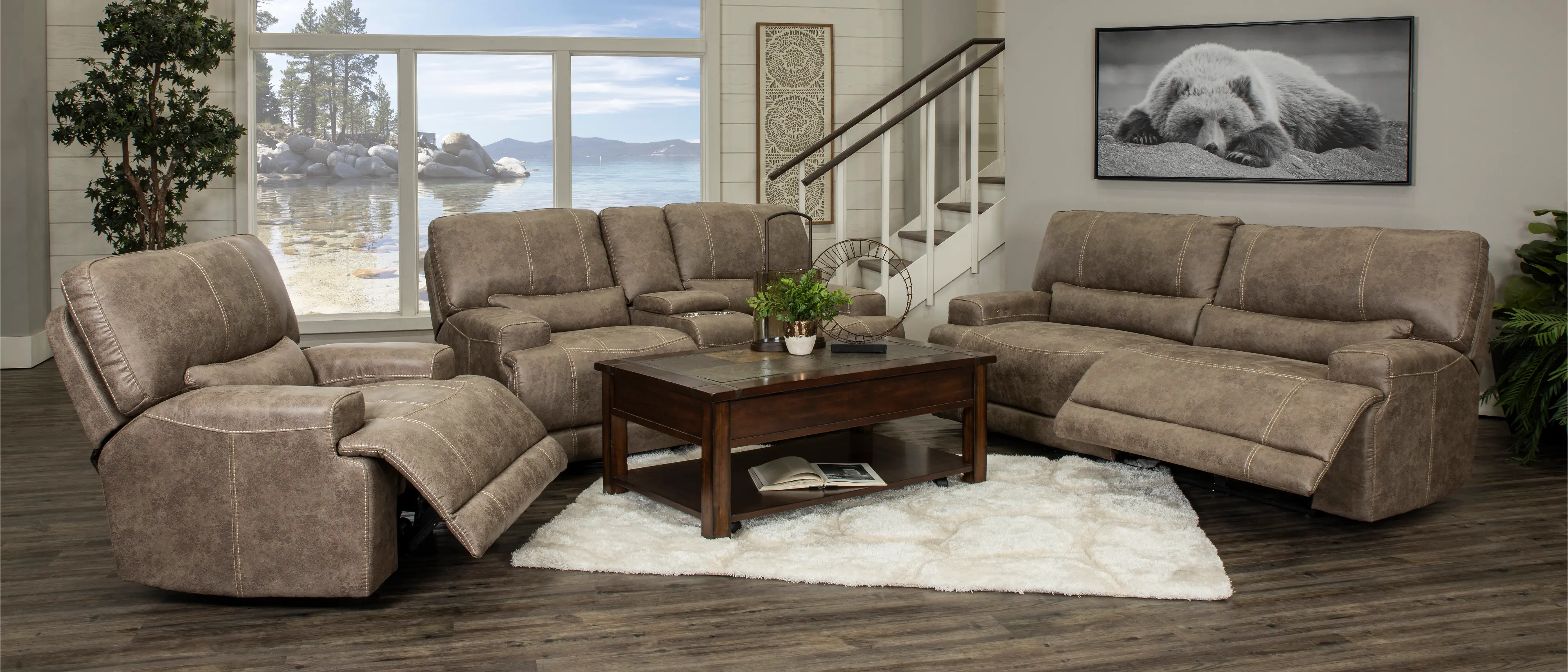 Omega Tan Power Reclining Loveseat with Console