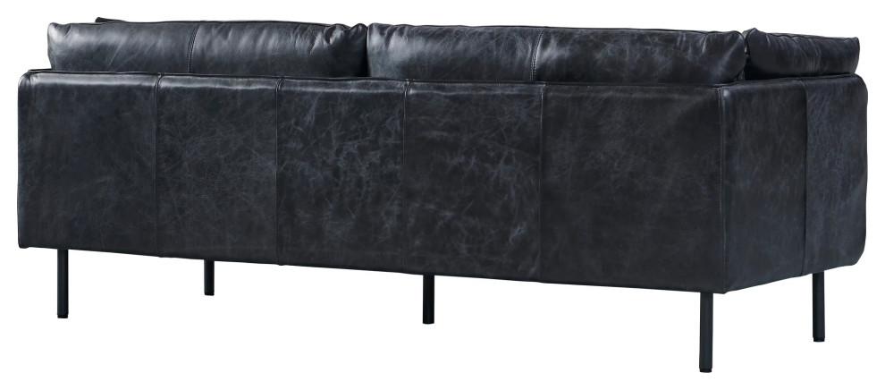 Venezia Industrial Modern Love Seat   Slate Leather   Industrial   Loveseats   by Crafters and Weavers  Houzz