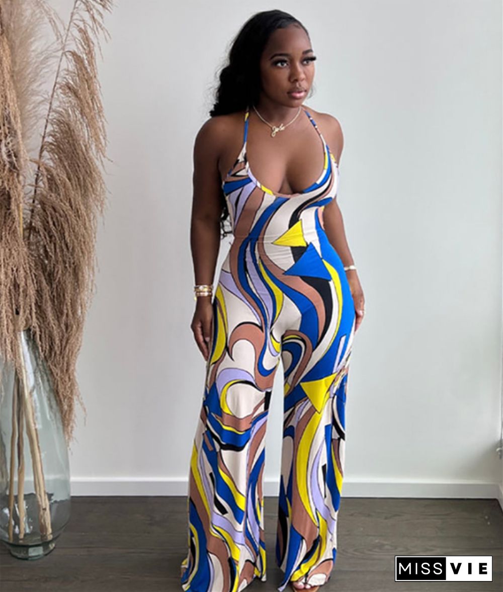 Halter Neck Backless High Waist Straight Jumpsuit