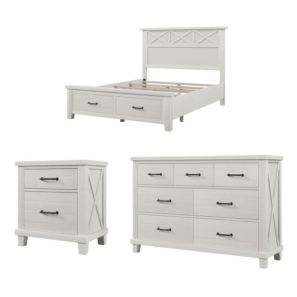 3 Pieces Bedroom Sets Queen Bed Nightstand and Dresser - - 37952611