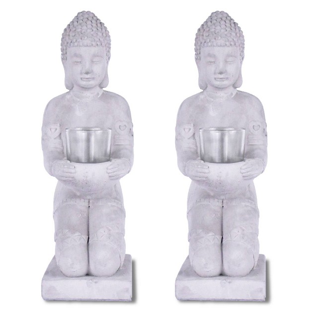 Set Of 2 Kante Composite Buddha Statues Tealight Candle Holders Gray Rosemead Home amp Garden Inc