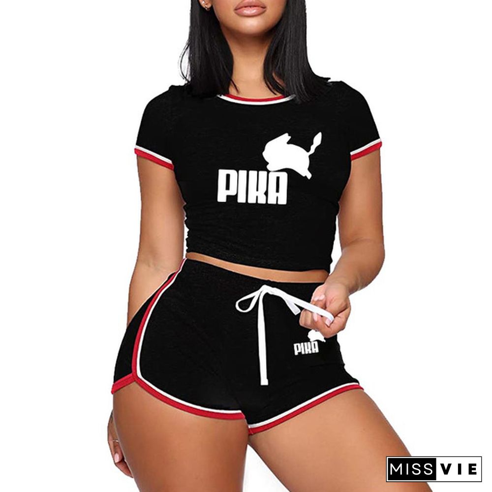 New High Quality Women Fashion Casual Two Piece Set Short Sleeves T-Shirt & Skinny Shorts Pants Sets Beach And Gym Suits Outfits