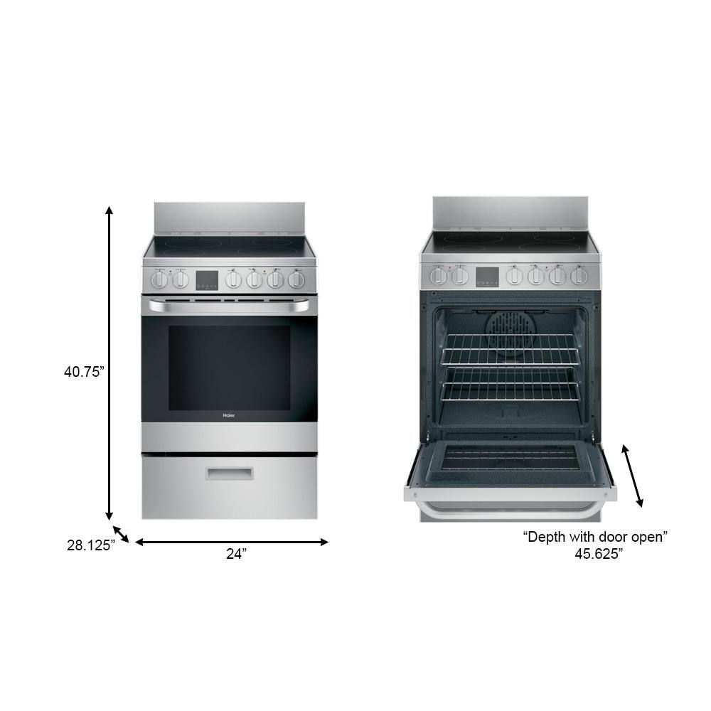 Haier 24 in. 2.9 cu. ft. Electric Range with Self-Cleaning Convection Oven in Stainless Steel QAS740RMSS