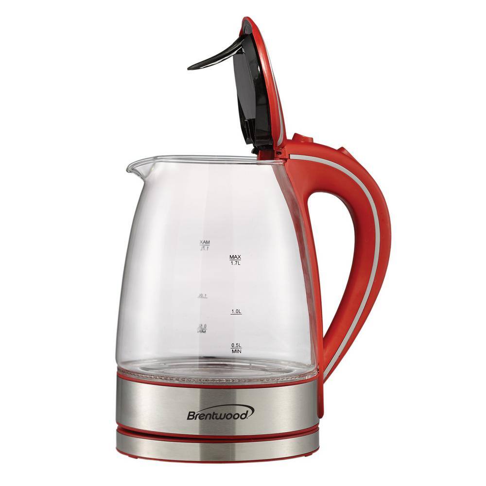 Brentwood Appliances 7-Cup Red Cordless Tempered-Glass Electric Kettle KT-1900R