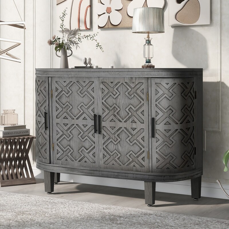 Accent Storage Cabinet Sideboard with Antique Pattern Doors for Entryway