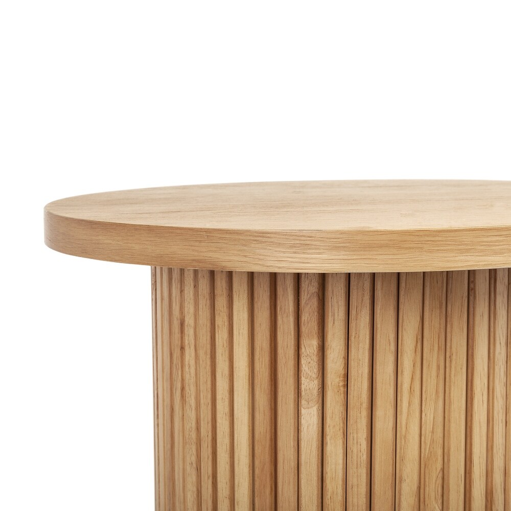 Round Wood End Table line grain Solid Circle Pedestal Side Table