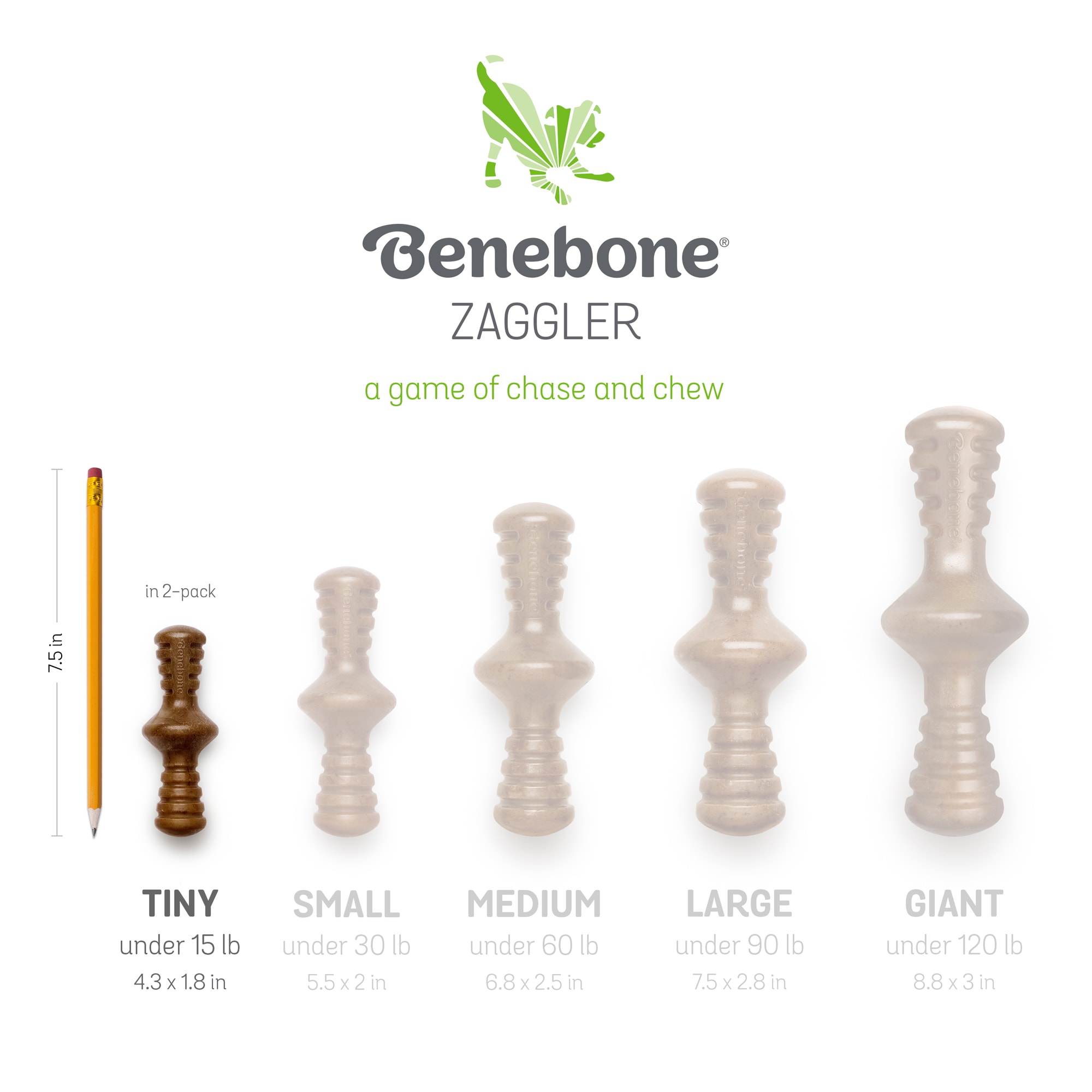 BENEBONE Stick/Zaggler Dog Chew Toys， X-Small， Pack of 2