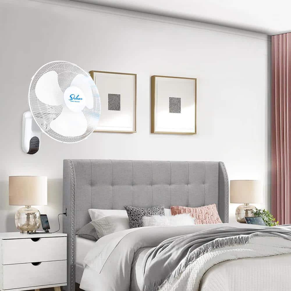 Amucolo 2 Pack 16 in Indoor White Wall Mount Fan with Remote Control and 3 Oscillating Modes