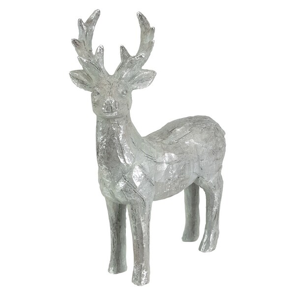 10.5 Gray and Silver Faux Wood Grain Standing Deer Christmas Figure