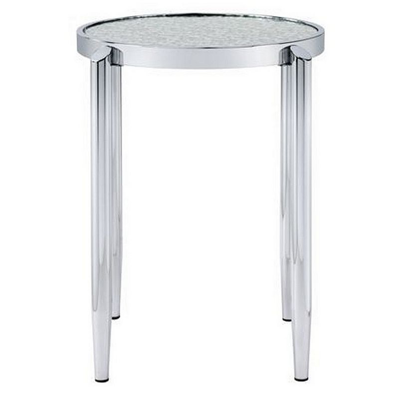 End Table with Tubular Rounded Legs and Frosted Glass Top， Silver