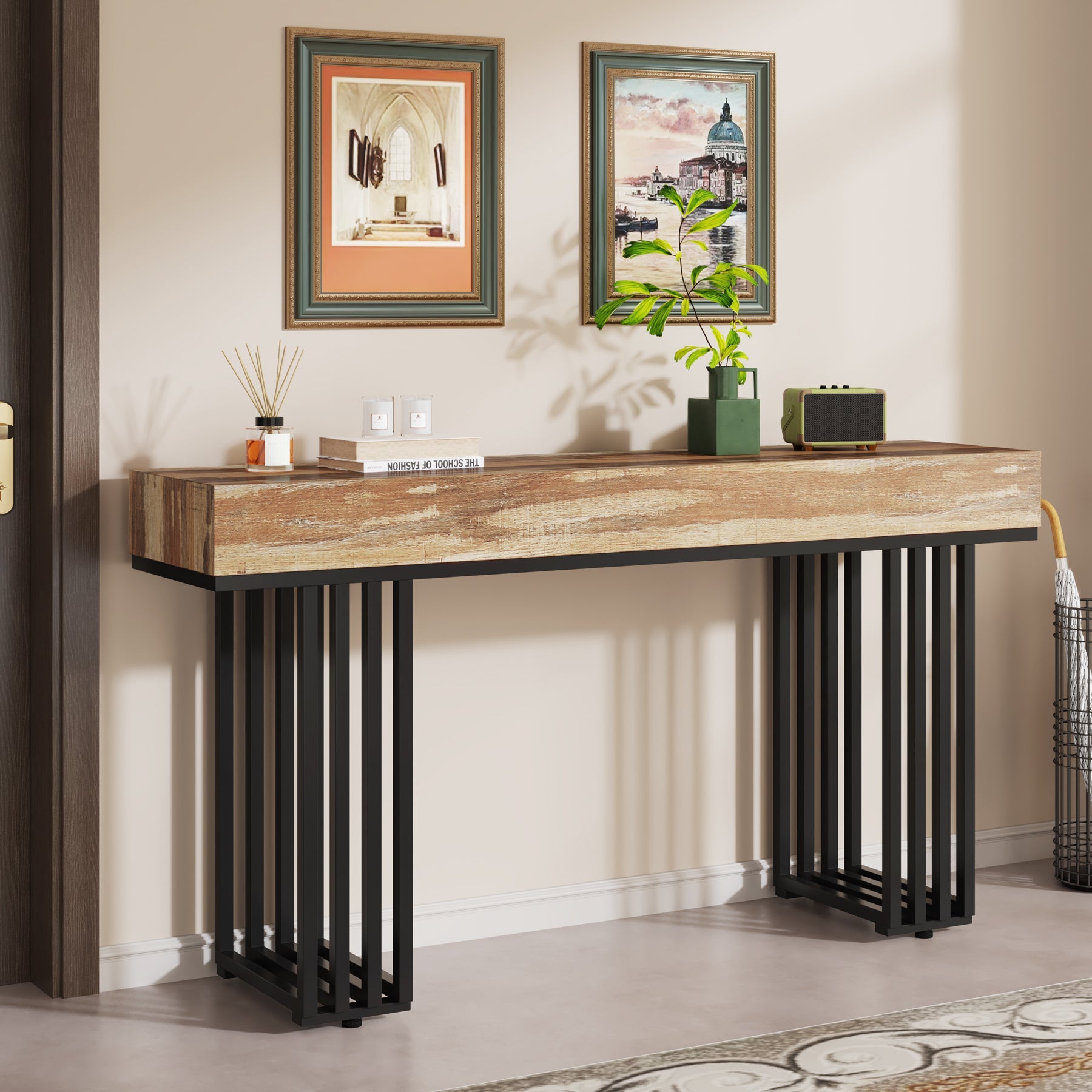 55-inch Console Table, Modern Entryway Table with Metal Legs