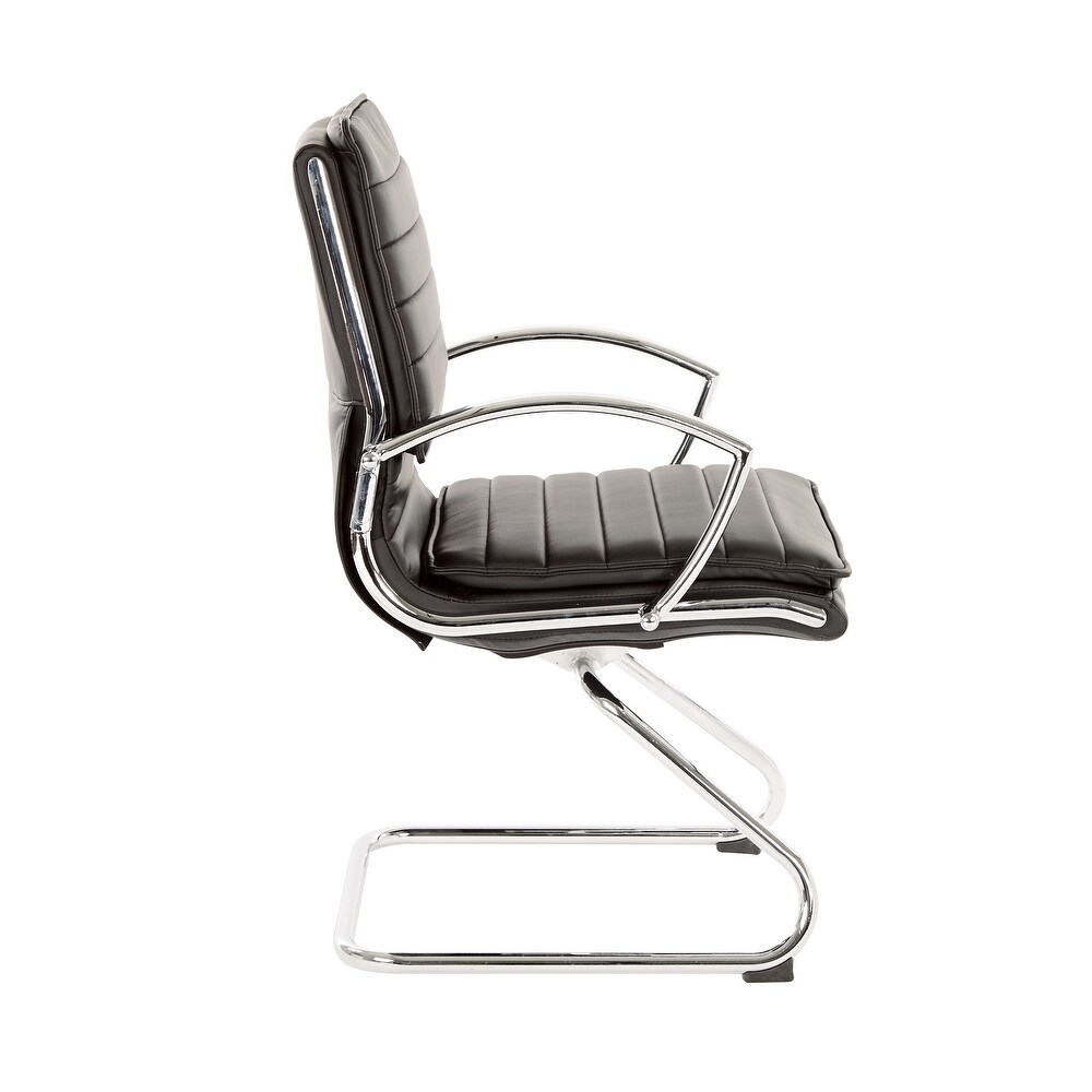 Guest Professional Faux Leather Chair with Chrome Sled Base and Removable Sleeves