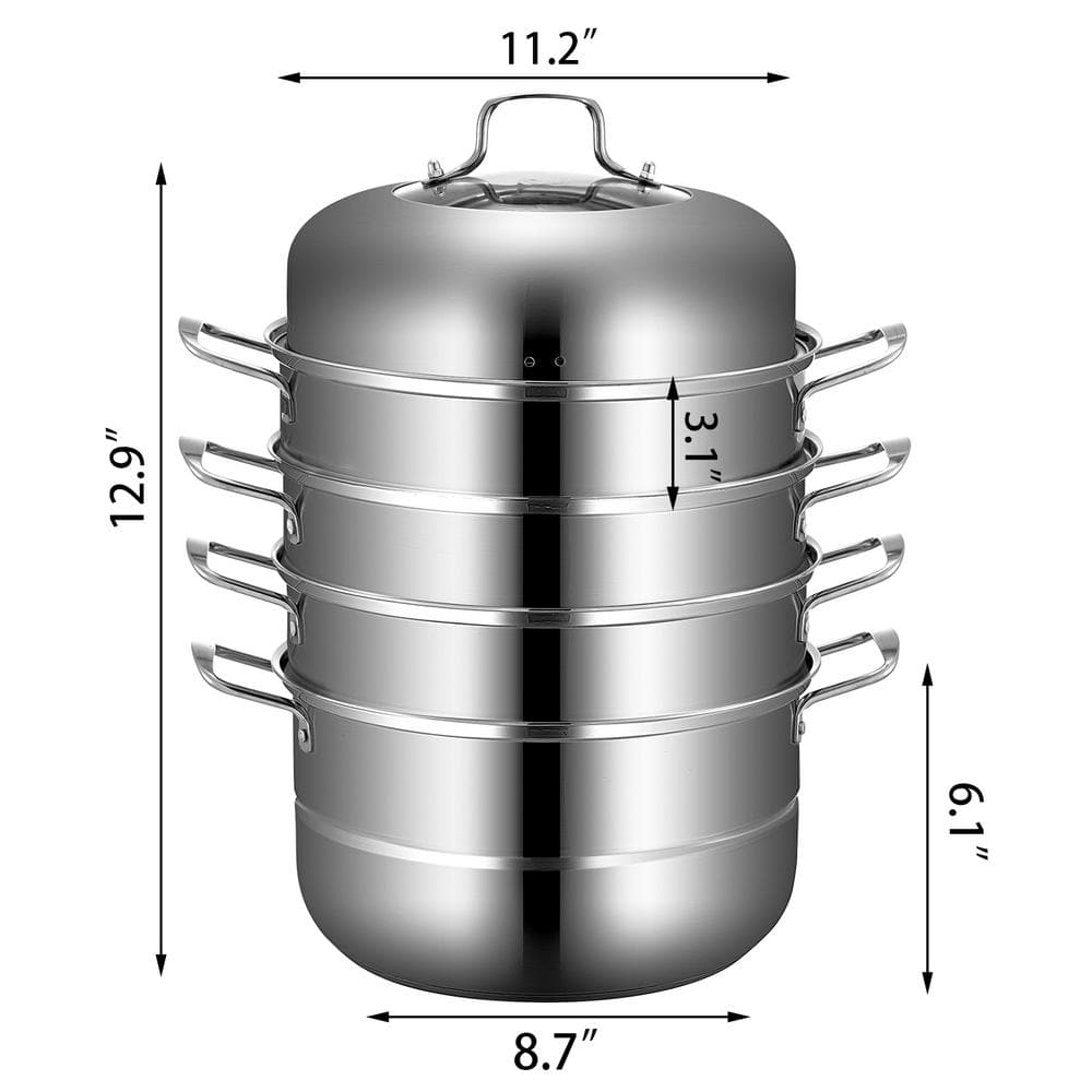 VEVOR 5-Tier Stainless Steel Steamer Dia-11 in. Multi-Layer Cookware Pot with Handles Work with Gas, Electric, Grill Stove Top ZL5CBXGZL28CM0001V0