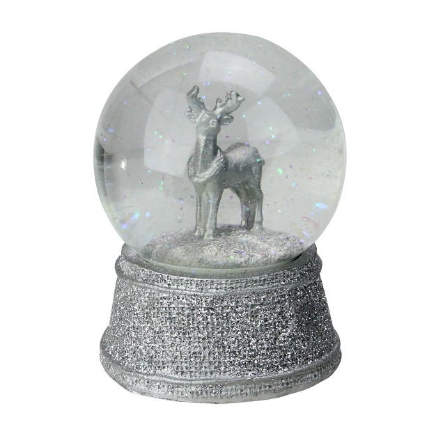 Silver Glittered Reindeer Christmas Snow Globe