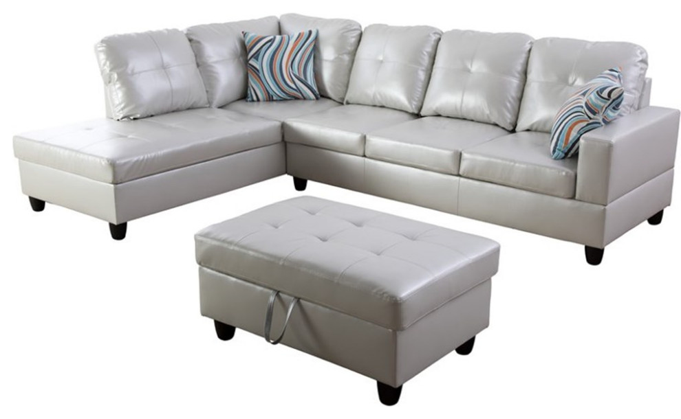 Lifestyle Furniture Lemonda Left Facing Sectional  ampOttoman in Black/White   Outdoor Lounge Furniture   by Homesquare  Houzz