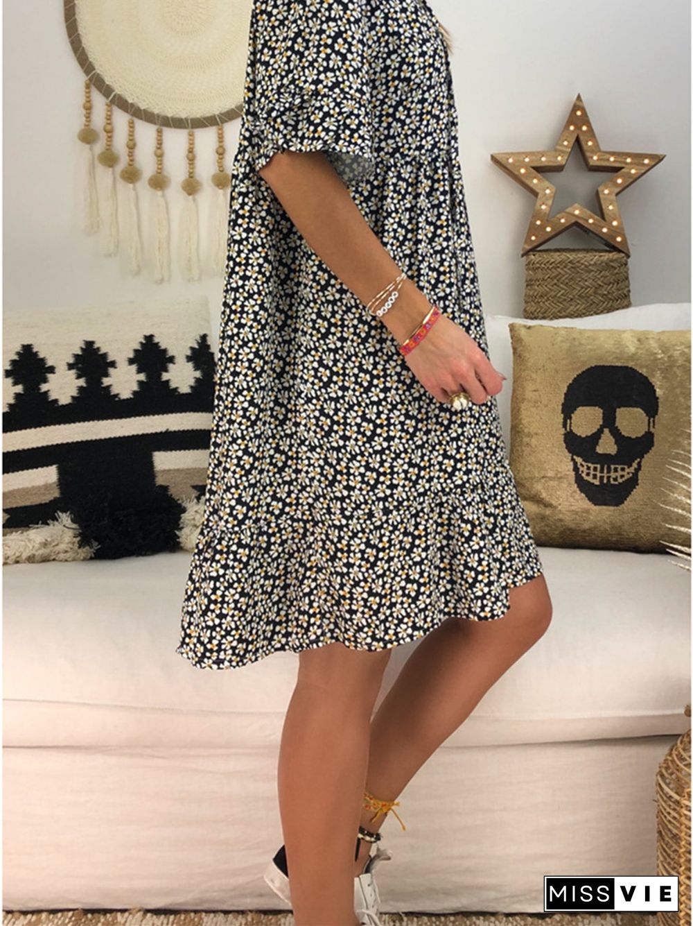 Large-size Women's Slim and Slim Medium and Long Print Floral Dress