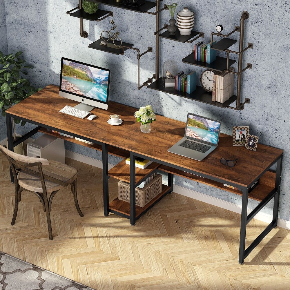 Two Person Desk with Bookshelf  Double Office Desk