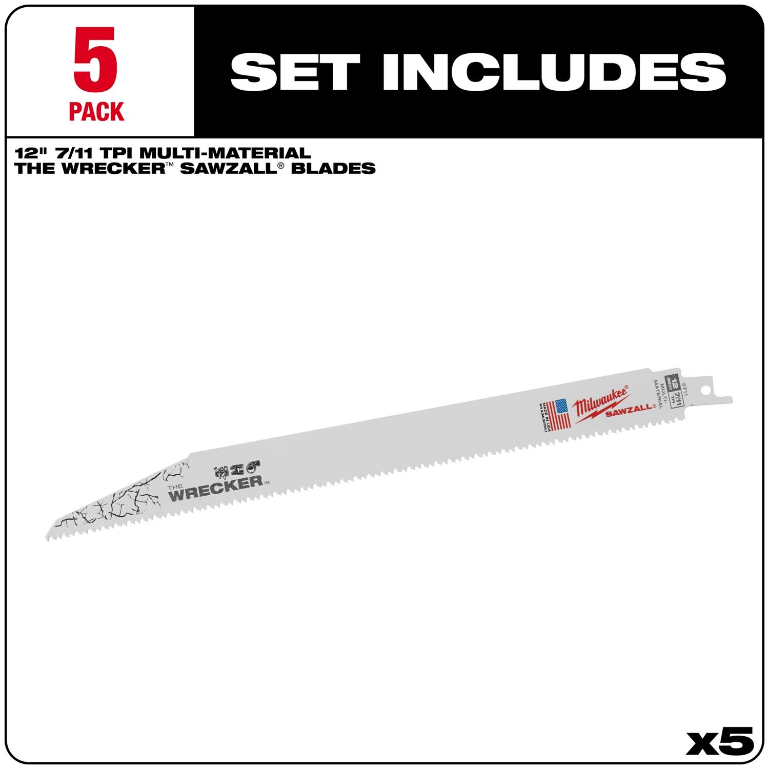 MW The WRECKER 12 in. Bi-Metal Demolition Reciprocating Saw Blade 7/11 TPI 5 pk