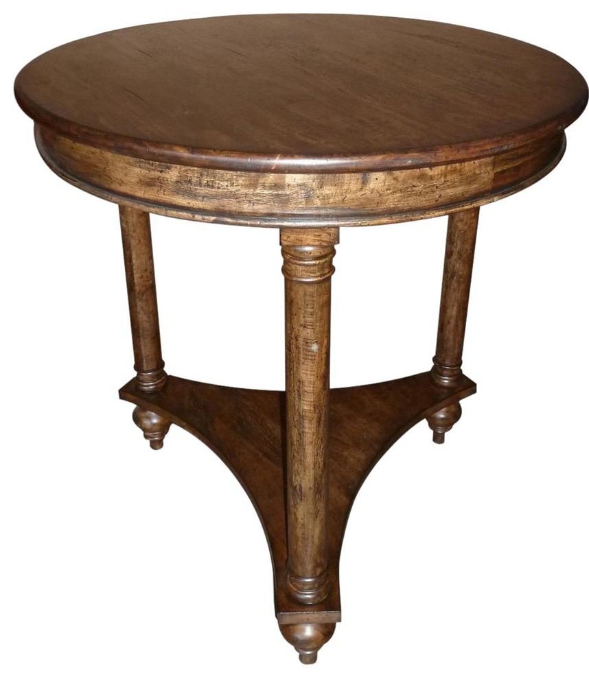 Lamp Table Glenbrook Old World Distressed Rustic Pecan Round Three   Traditional   Side Tables And End Tables   by EuroLuxHome  Houzz