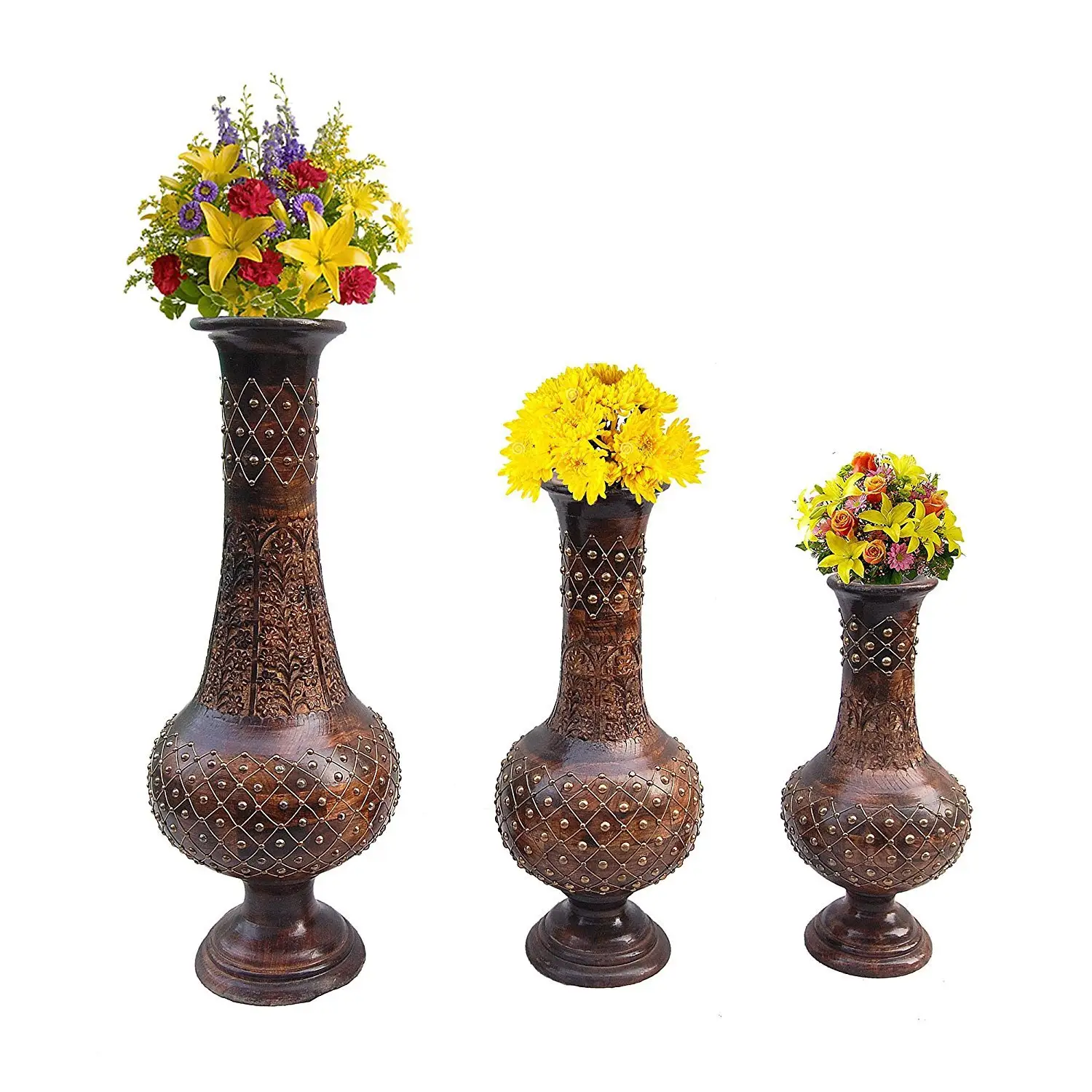 Hot Selling Best Style Hand carved White Antique Footed Vase For Decoration  Wood Flower Pot For Gifts   Decor