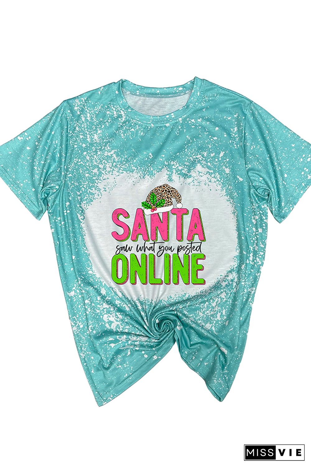 Santa Saw What You Posted Pink Leopard Christmas Graphic Tee Wholesale