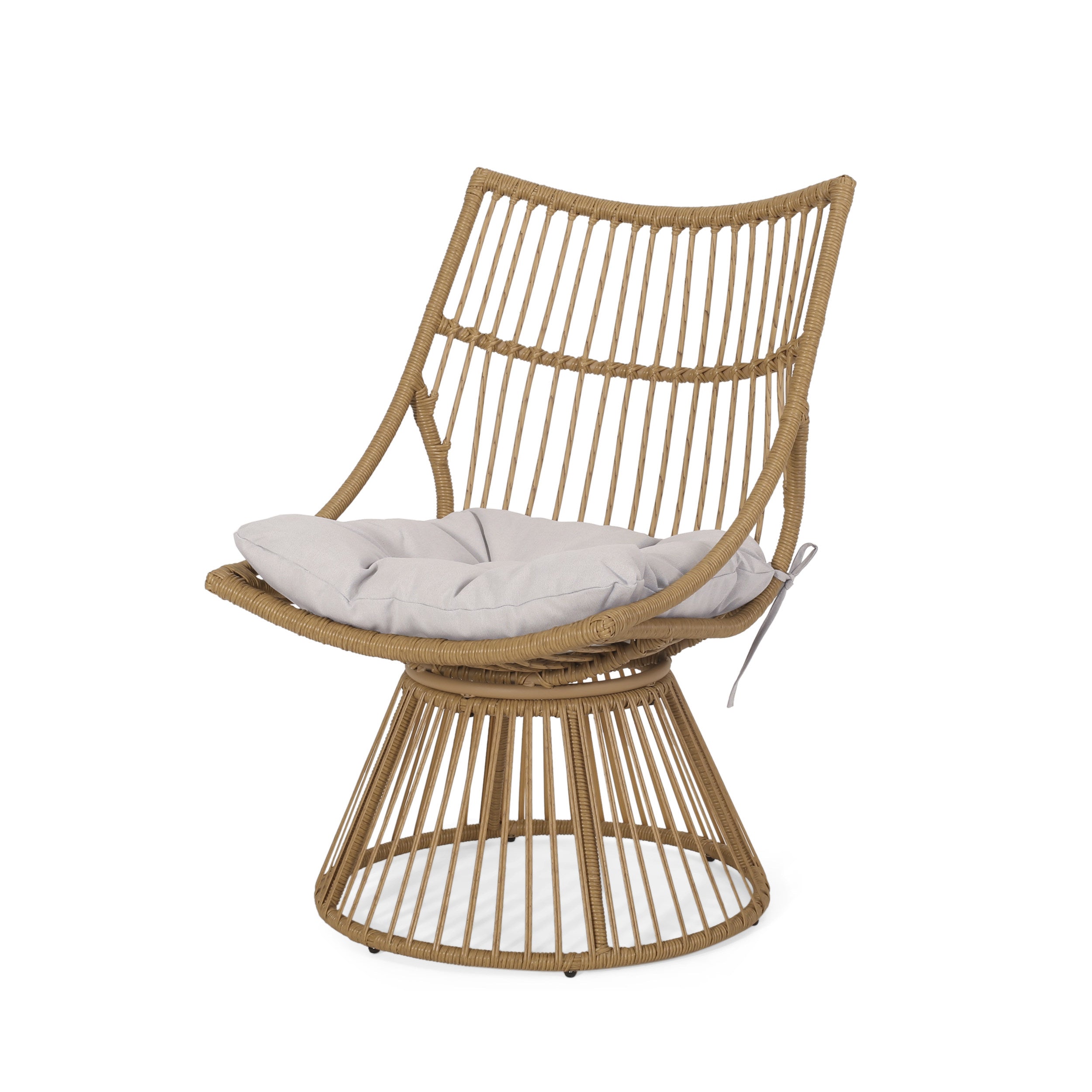 Apulia Outdoor Wicker Chair and Side Table Set with Cushion, Light Brown and Beige