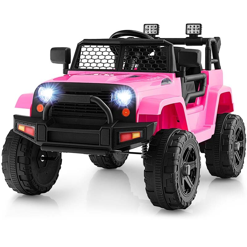 12V Kids Ride On Truck Car Battery Powered Electric Vehicle RC with Mesh Windshield & Bright Headlights