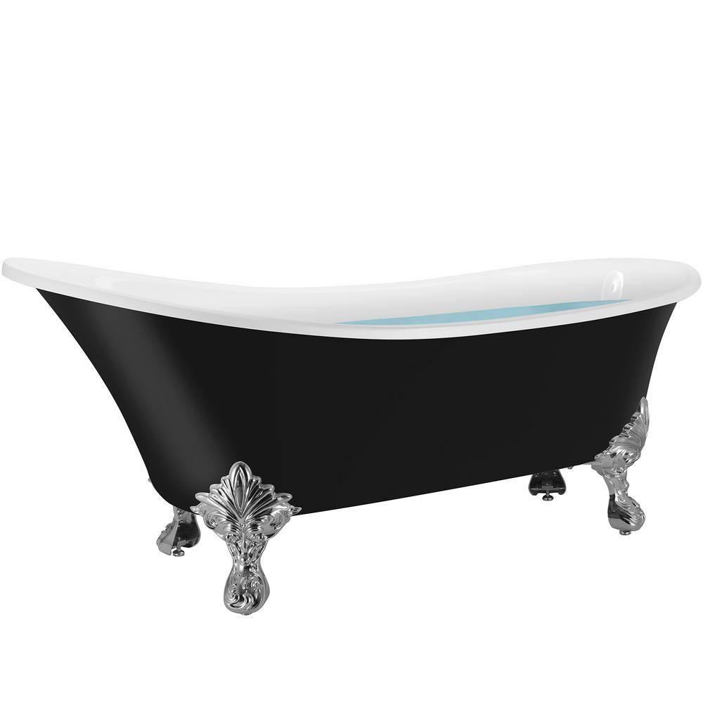 AKDY 69 in. Acrylic Double Slipper Clawfoot Non-Whirlpool Bathtub in Glossy Black BT0221