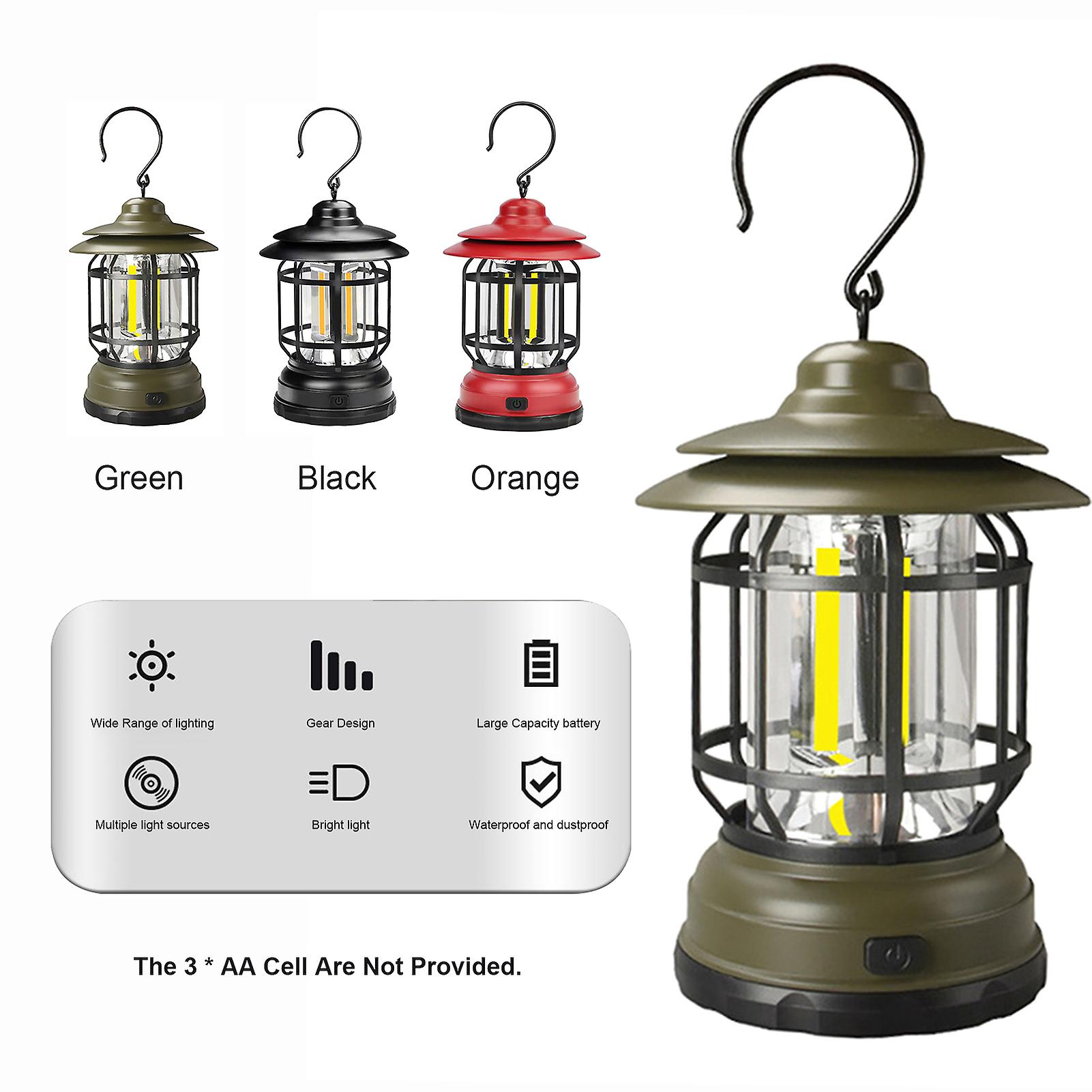 Leds Camping Lantern H-anging Outdoor Lights Retro Design Strong/weak Dual Lighting Effects/ 3 * Aa Cell Operated/ Ip65 Water Resistance For Patio Yar