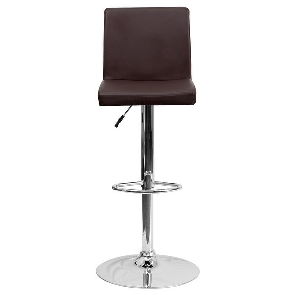 2 Pk. Contemporary Brown Vinyl Adjustable Height Barstool with Panel Back and Chrome Base