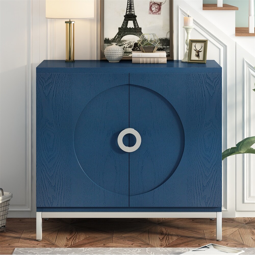 Storage Cabinet with Solid Wood Veneer and Metal Leg Frame