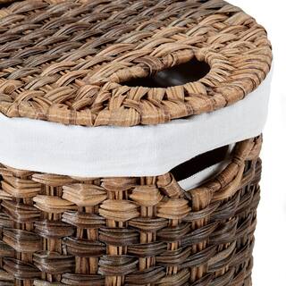 Seville Classics Mocha Hand-Woven Oval Double Laundry Hamper with Removable Liner WEB547