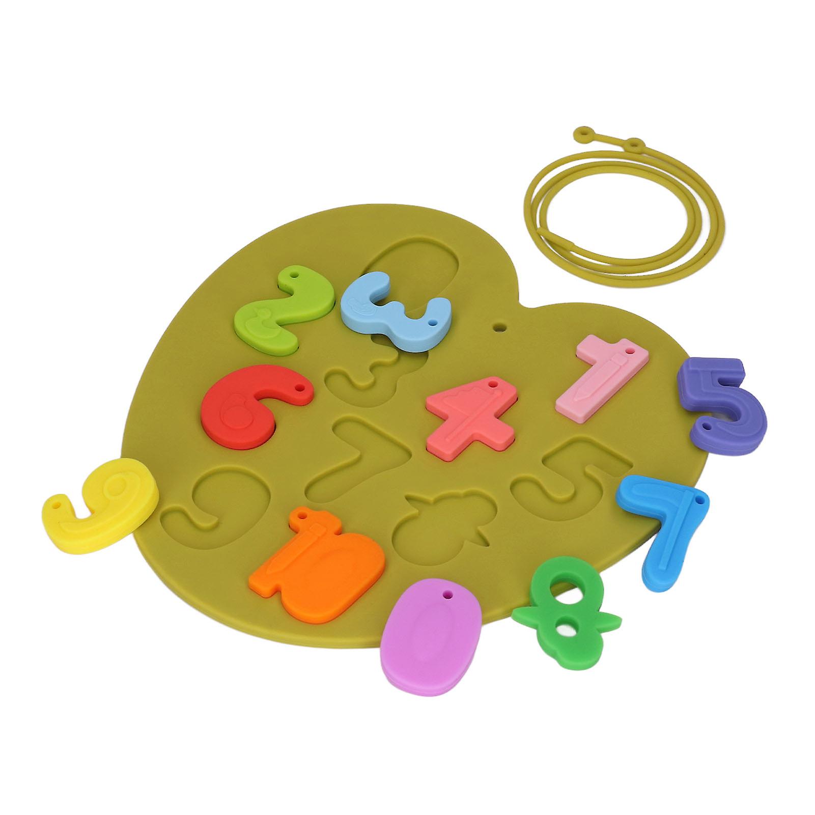 Kids Number Puzzle Board Silicone Educational Early Learning Improve Cognitive Motor Skill Development Puzzle Toys Mango Green