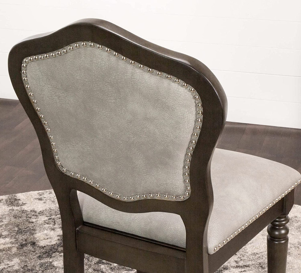 Transitional Armless Dining Chair  Padded Seat With Nailhead Trim  ampWheels  Gray   Traditional   Armchairs And Accent Chairs   by Declusia  Houzz