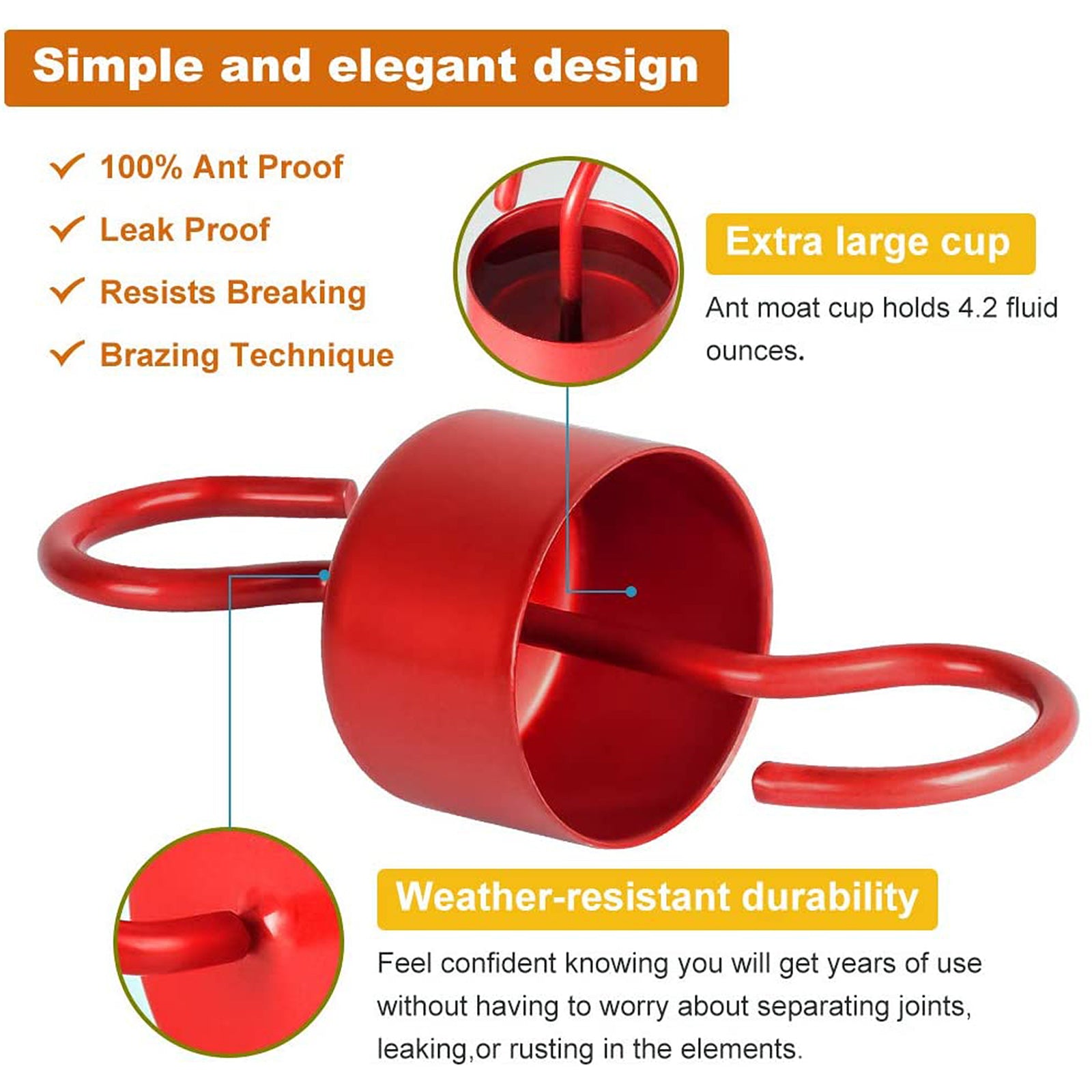 Outdoor Birds Feeder Ant and Insect Guard/Ant Moat， Authentic Ant Trap， Oriole Feeders Accessory Hooks for Outdoor， House， Garden with Umbrella-Shaped Cover and Brush(Red)