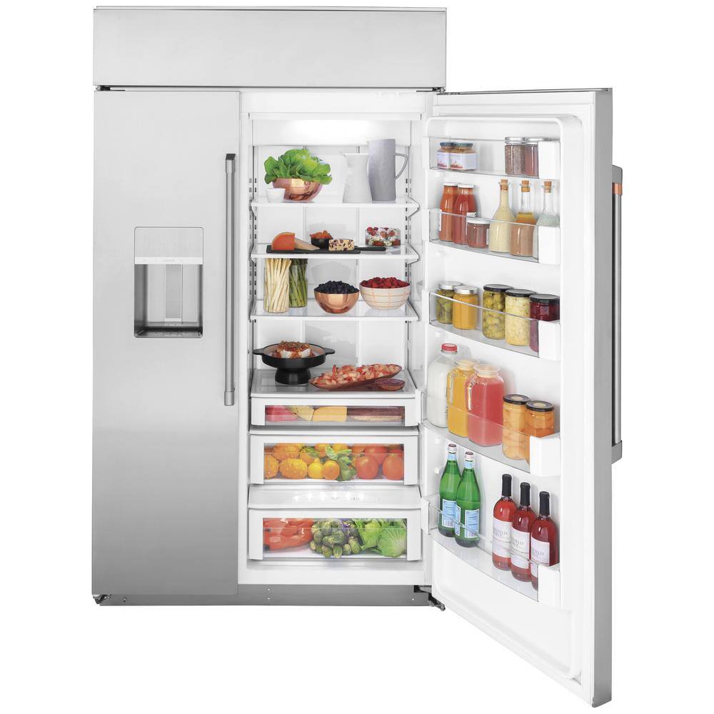 Cafe 28.7 cu. ft. Smart Built-In Side by Side Refrigerator with Hands Free Autofill Dispenser in Stainless Steel CSB48YP2NS1